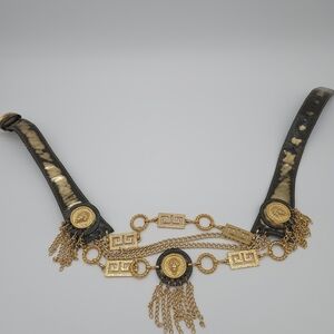 Vintage Statement Belt With Lion Head Theme Gold Chain And Accents 34 S